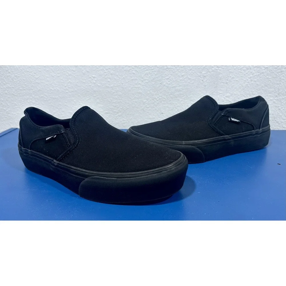 Vans Asher Classic Slip On Skate Shoes Blackout Triple Black  Wms 9 Barely Worn